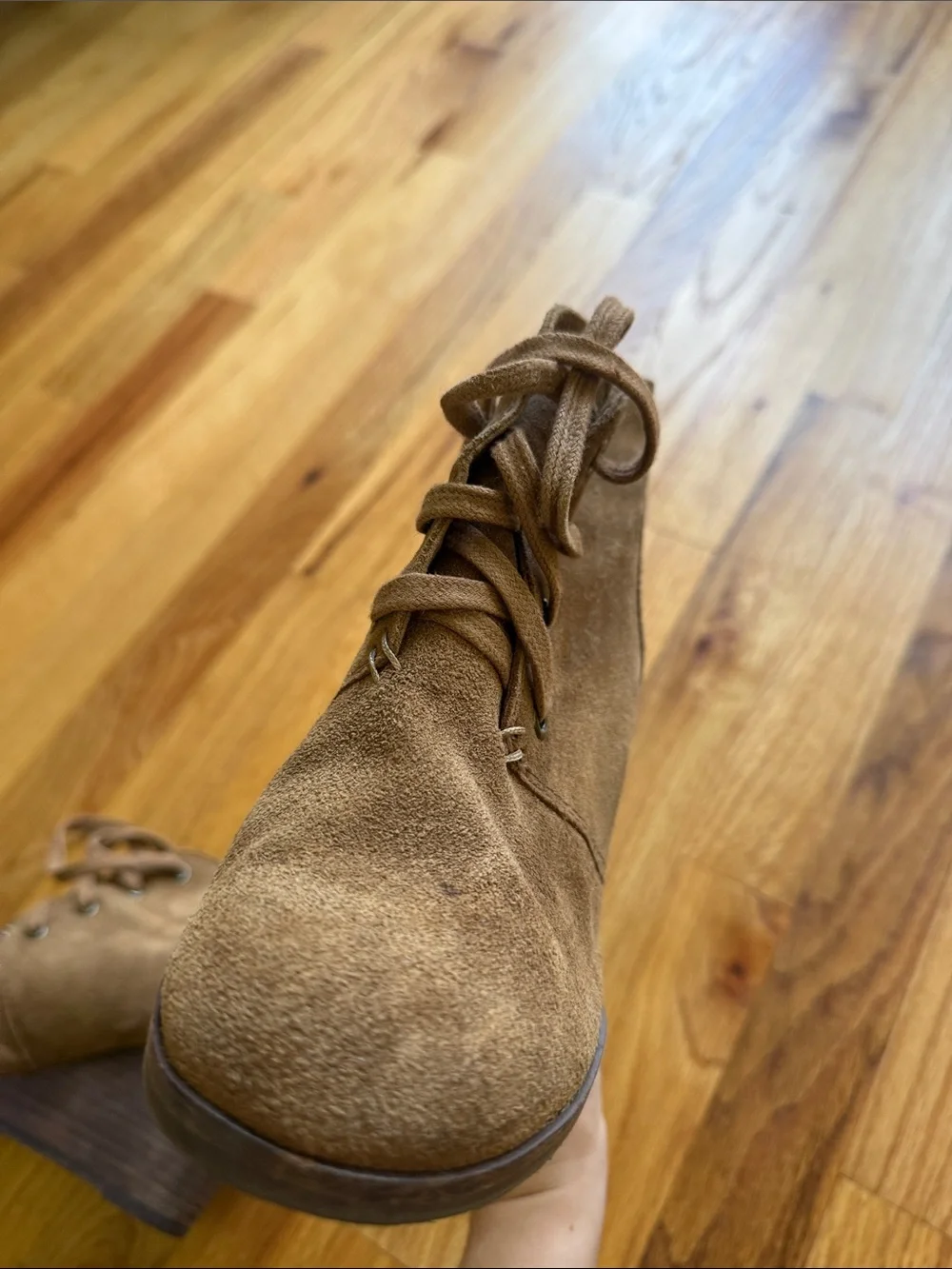 Lucky Brand Lace-Up Wedge Booties in Tan Suede